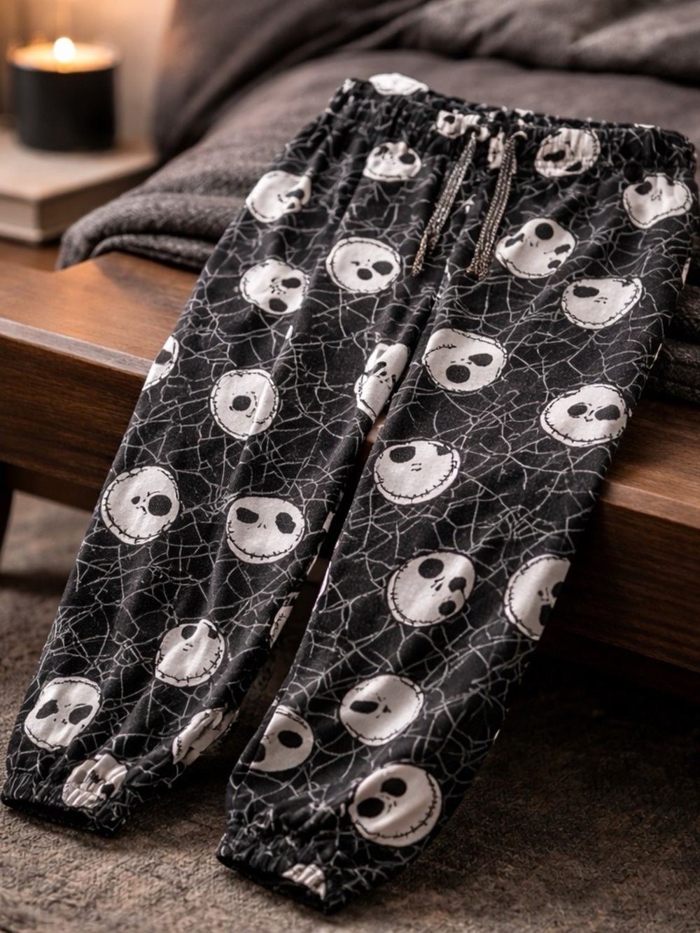 Disney Black & White Jack Skellington Fleece Lounge Pants